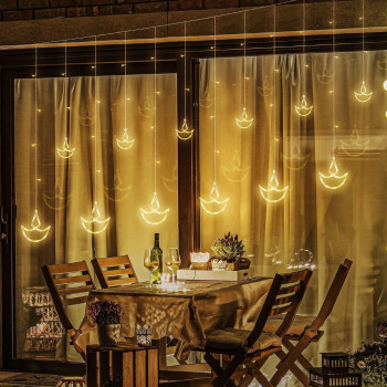 Diwali Lights Decorations for Home, 12 Hanging Diyas with 8 Flashing Modes Battery Box Powered and USB(Steady on only), Diwali Lights and Diyas for Diwali Wedding Party Bedroom Home Decor Warm White