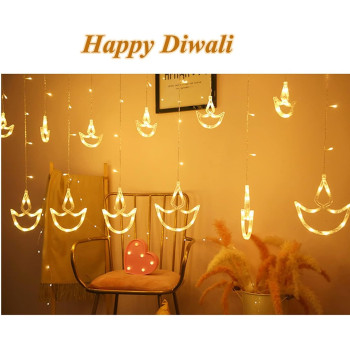 Diwali Lights Decorations for Home, 12 Hanging Diyas with 8 Flashing Modes Battery Box Powered and USB(Steady on only), Diwali Lights and Diyas for Diwali Wedding Party Bedroom Home Decor Warm White
