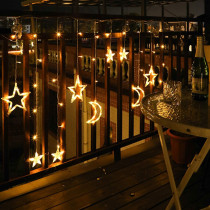 Tiokkss 3.5M Decorative Starry String Curtain Ramadan Lights Moons and Stars LED Night Light for Ramadan Home Decoration Party, USB and Battery Box Powered (Warm White)