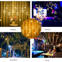 Tiokkss 3.5M Decorative Starry String Curtain Ramadan Lights Moons and Stars LED Night Light for Ramadan Home Decoration Party, USB and Battery Box Powered (Warm White)