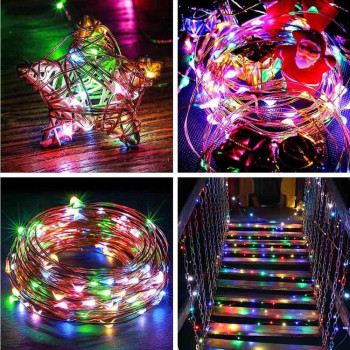 AMERTEER Fairy String Lights Battery Operated -33Ft/10M-100 LEDs Twinkle Firefly Lights with Timer Remote Control - Copper Wire- Birthday Diwali Decoration (Multicolor)