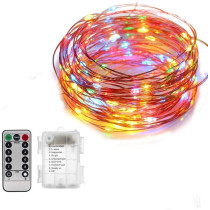 AMERTEER Fairy String Lights Battery Operated -33Ft/10M-100 LEDs Twinkle Firefly Lights with Timer Remote Control - Copper Wire- Birthday Diwali Decoration (Multicolor)