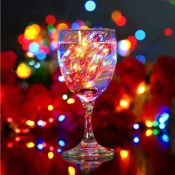 AMERTEER Fairy String Lights Battery Operated -33Ft/10M-100 LEDs Twinkle Firefly Lights with Timer Remote Control - Copper Wire- Birthday Diwali Decoration (Multicolor)