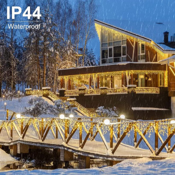 GGEROU Solar Icicle Christmas Lights,16.4ft 32Drops with 256LED Icicle String Light ,8 Lighting Modes Twinkle Waterproof Fairy String Lights for House Party Wedding Garden Patio Christmas Decorations