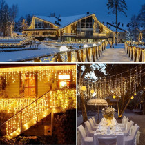 GGEROU Solar Icicle Christmas Lights,16.4ft 32Drops with 256LED Icicle String Light ,8 Lighting Modes Twinkle Waterproof Fairy String Lights for House Party Wedding Garden Patio Christmas Decorations