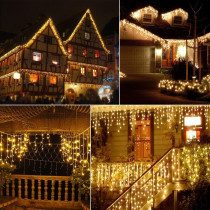 GGEROU Solar Icicle Christmas Lights,16.4ft 32Drops with 256LED Icicle String Light ,8 Lighting Modes Twinkle Waterproof Fairy String Lights for House Party Wedding Garden Patio Christmas Decorations