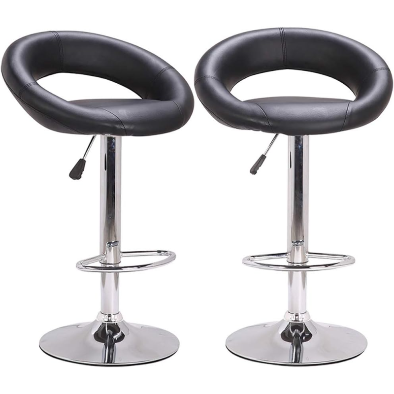 I@Home Bar Stools, Modern Furniture Swivel Adjustable Pu Leather Seat Stools, With Chrome Plated Footrest And Base, For Kitchen Bar Bistro Pub Use, Set Of 2 (C-Black)