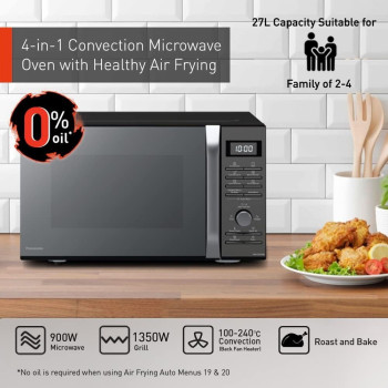Panasonic 27L 4-In-1 Convection Microwave Oven, NN-CD67, Black, With Healthy Air Fryer Menus, 1 Year Warranty