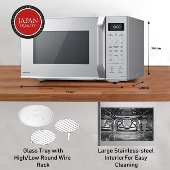 Panasonic 27L 4-In-1 Convection Microwave Oven, NN-CT65MM, Silver With Healthy Air Fryer Menus Min 1 year manufacturer warranty