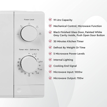 Nobel Microwave Oven Manual 19L Capacity, White, With 2 Year Warranty, NMO20M