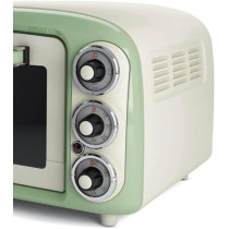 Ariete Mini Vintage Electric Oven, 1380W, 18L, 60Min Timer, 230 C Max Temp, Stainless Steel Grill, for Roasting Chicken and Baking Pizza, Pie, Cookies - Green ART979/04