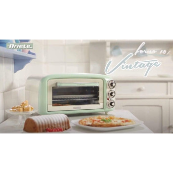 Ariete Mini Vintage Electric Oven, 1380W, 18L, 60Min Timer, 230 C Max Temp, Stainless Steel Grill, for Roasting Chicken and Baking Pizza, Pie, Cookies - Green ART979/04
