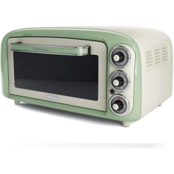 Ariete Mini Vintage Electric Oven, 1380W, 18L, 60Min Timer, 230 C Max Temp, Stainless Steel Grill, for Roasting Chicken and Baking Pizza, Pie, Cookies - Green ART979/04