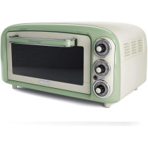 Ariete Mini Vintage Electric Oven, 1380W, 18L, 60Min Timer, 230 C Max Temp, Stainless Steel Grill, for Roasting Chicken and Baking Pizza, Pie, Cookies - Green ART979/04