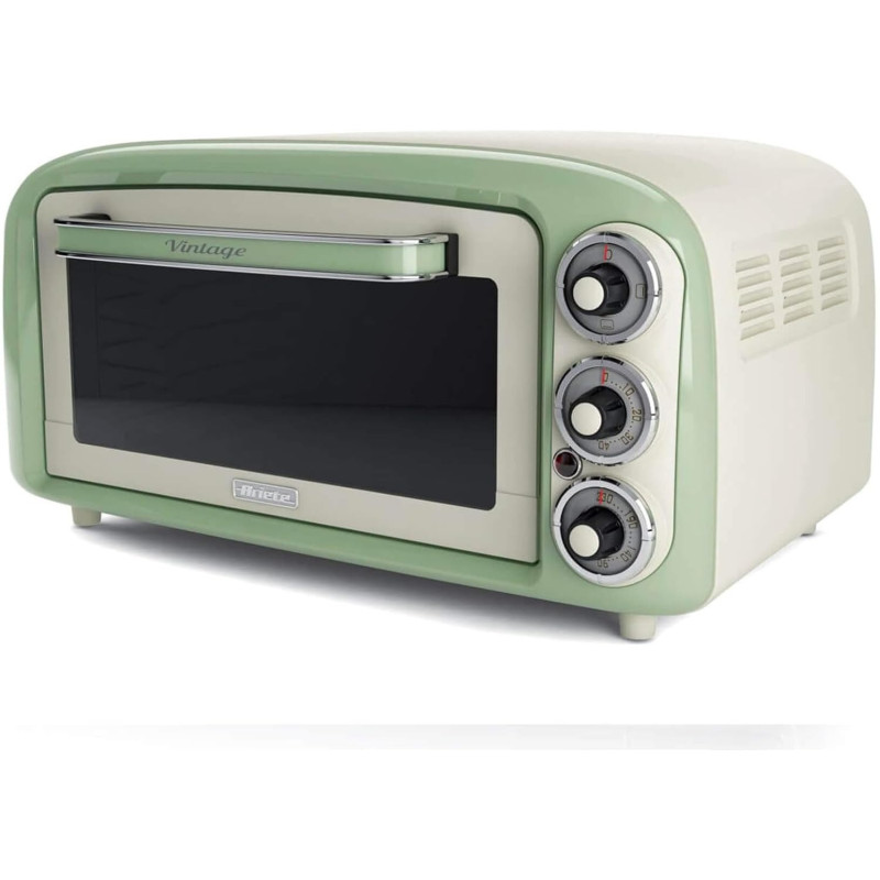 Ariete Mini Vintage Electric Oven, 1380W, 18L, 60Min Timer, 230 C Max Temp, Stainless Steel Grill, for Roasting Chicken and Baking Pizza, Pie, Cookies - Green ART979/04