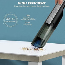 TDOO Cordless Handheld Vacuum Cleaner, 12000Pa Powerful Compact Lightweight Rechargeable Mini Hand Vacuum Cleaner 4000 mAh Lithium Battery Home, Car, Dust Cleaning and Pet Hair (Grey-A)