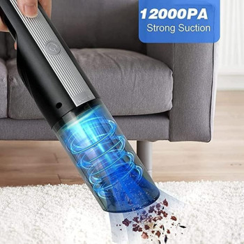 TDOO Cordless Handheld Vacuum Cleaner, 12000Pa Powerful Compact Lightweight Rechargeable Mini Hand Vacuum Cleaner 4000 mAh Lithium Battery Home, Car, Dust Cleaning and Pet Hair (Grey-A)