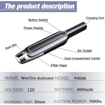Handheld Vacuum Cleaner Dusbuster, Reusable HEPA Filter, Wet/Dry Compact Stick Dust Busters Cordless, Mini Portable Rechargeable