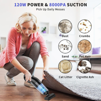 Yoawllty Handheld Vacuum Cleaner, 120W High-Power Vacuum Cleaner, Wet and Dry, Suitable for Home, Car, Office, with Three Filters and Three Different Nozzle