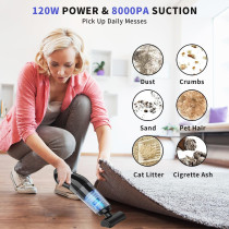 Yoawllty Handheld Vacuum Cleaner, 120W High-Power Vacuum Cleaner, Wet and Dry, Suitable for Home, Car, Office, with Three Filters and Three Different Nozzle
