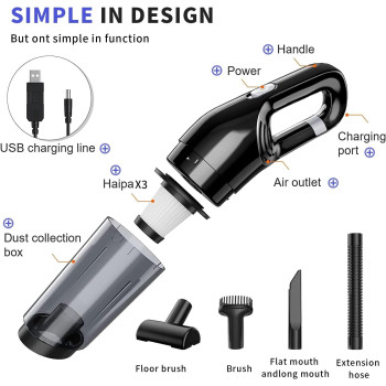 Yoawllty Handheld Vacuum Cleaner, 120W High-Power Vacuum Cleaner, Wet and Dry, Suitable for Home, Car, Office, with Three Filters and Three Different Nozzle