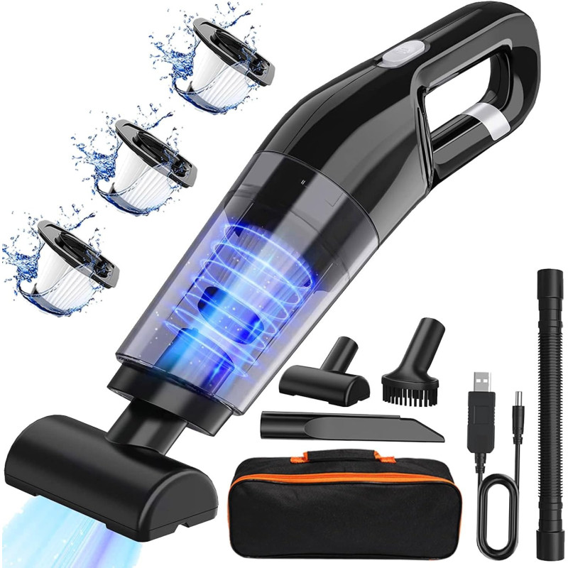 Yoawllty Handheld Vacuum Cleaner, 120W High-Power Vacuum Cleaner, Wet and Dry, Suitable for Home, Car, Office, with Three Filters and Three Different Nozzle