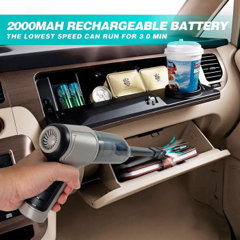 Padom Keyboard Cleaner for office, Car Vacuum Portable, Hand Vacuum Cordless Rechargeable, 3-in-1 Mini Vacuum Cleaner Wireless 35000 RPM Air Duster Blower Electric Computer Cleaner (GRAY)