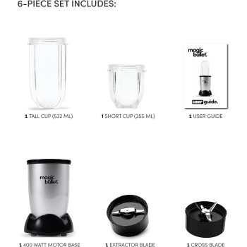 Magic Bullet, 4 Piece Accessories, Multi-Function High-Speed Blender, Silver - MB1002