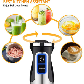 Miklife Hand Blender, Multifunctional 600W 4-in-1 Stick Mixer, 12-Speed, Stainless Steel, Titanium Plated Blade, includes 600ml Mixing Beaker, 860ml Chopper, Whisk Attachment