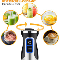 Miklife Hand Blender, Multifunctional 600W 4-in-1 Stick Mixer, 12-Speed, Stainless Steel, Titanium Plated Blade, includes 600ml Mixing Beaker, 860ml Chopper, Whisk Attachment