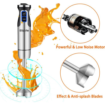 Miklife Hand Blender, Multifunctional 600W 4-in-1 Stick Mixer, 12-Speed, Stainless Steel, Titanium Plated Blade, includes 600ml Mixing Beaker, 860ml Chopper, Whisk Attachment