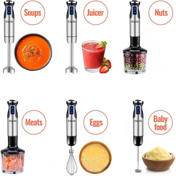 Miklife Hand Blender, Multifunctional 600W 4-in-1 Stick Mixer, 12-Speed, Stainless Steel, Titanium Plated Blade, includes 600ml Mixing Beaker, 860ml Chopper, Whisk Attachment