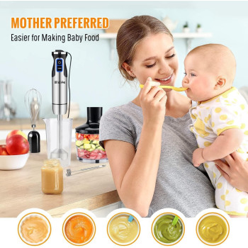 Miklife Hand Blender, Multifunctional 600W 4-in-1 Stick Mixer, 12-Speed, Stainless Steel, Titanium Plated Blade, includes 600ml Mixing Beaker, 860ml Chopper, Whisk Attachment