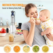 Miklife Hand Blender, Multifunctional 600W 4-in-1 Stick Mixer, 12-Speed, Stainless Steel, Titanium Plated Blade, includes 600ml Mixing Beaker, 860ml Chopper, Whisk Attachment