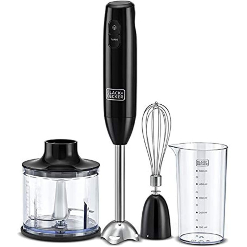 Black & Decker 3-in-1 Hand Blender with Chopper, 600W, HB600-B5, Black