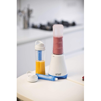 Russell Hobbs Portable Mix and Go Smoothie Maker Cool Personal Blender 300 Watts With 2 X 600 ML Drink Bottle And Lids, Ice Crush Function, Non-Slip Feet, Dishwasher Safe 21351 (White)