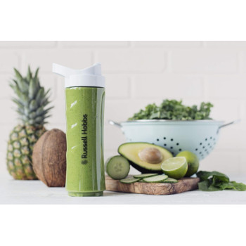 Russell Hobbs Portable Mix and Go Smoothie Maker Cool Personal Blender 300 Watts With 2 X 600 ML Drink Bottle And Lids, Ice Crush Function, Non-Slip Feet, Dishwasher Safe 21351 (White)