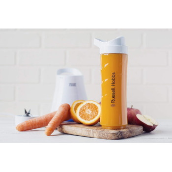 Russell Hobbs Portable Mix and Go Smoothie Maker Cool Personal Blender 300 Watts With 2 X 600 ML Drink Bottle And Lids, Ice Crush Function, Non-Slip Feet, Dishwasher Safe 21351 (White)