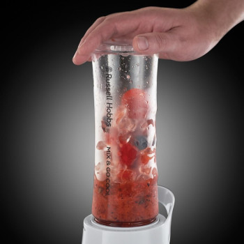 Russell Hobbs Portable Mix and Go Smoothie Maker Cool Personal Blender 300 Watts With 2 X 600 ML Drink Bottle And Lids, Ice Crush Function, Non-Slip Feet, Dishwasher Safe 21351 (White)