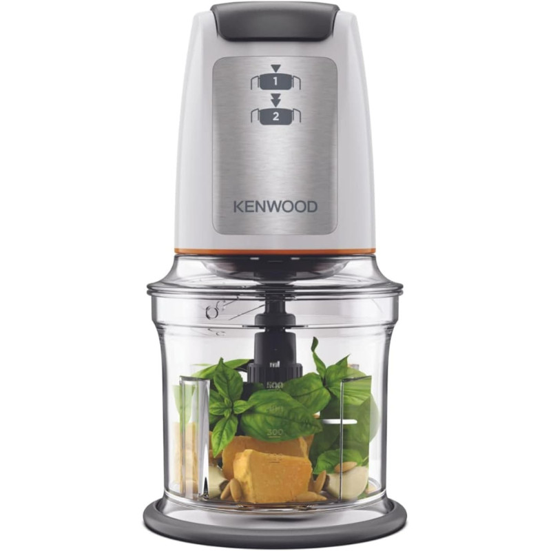 KENWOOD Chopper 500W Electric Food Chopper with 500ml Bowl, Dual Speed, Stainless Steel Quad Blade, Multi Mayo Mayonnaise Attachment, Spatula, Ice Crush Function CHP61.100WH White