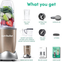 NutriBullet, 9 Piece Set, Multi-Function High Speed Blender, Mixer System With Nutrient Extractor, Smoothie Maker, Copper Gold, 900 Watts, Gold NB-201