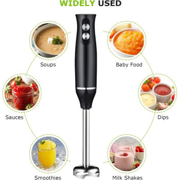 XVersion Hand Blender, Multifunctional 4-In-1 Stick Mixer, 2-Speed, Stainless Steel, Titanium Plated Blade, Includes 700ml Mixing Beaker, 500ml Chopper