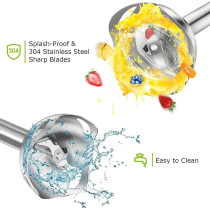 XVersion Hand Blender, Multifunctional 4-In-1 Stick Mixer, 2-Speed, Stainless Steel, Titanium Plated Blade, Includes 700ml Mixing Beaker, 500ml Chopper