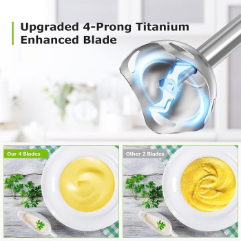XVersion Hand Blender, Multifunctional 4-In-1 Stick Mixer, 2-Speed, Stainless Steel, Titanium Plated Blade, Includes 700ml Mixing Beaker, 500ml Chopper