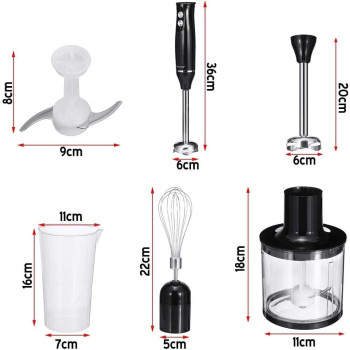 XVersion Hand Blender, Multifunctional 4-In-1 Stick Mixer, 2-Speed, Stainless Steel, Titanium Plated Blade, Includes 700ml Mixing Beaker, 500ml Chopper