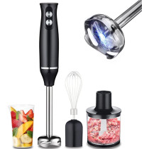XVersion Hand Blender, Multifunctional 4-In-1 Stick Mixer, 2-Speed, Stainless Steel, Titanium Plated Blade, Includes 700ml Mixing Beaker, 500ml Chopper