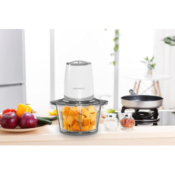 Daewoo 500W 1.8L Food Chopper with Glass Bowl, Quad Blade, Mincer & Grinder Function Korean Technology DFC2052 White - 2 Years Warranty