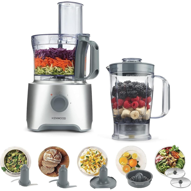 Kenwood Food Processor 800W Multi-Functional With 2 Stainless Steel Disks, Blender, Whisk, Dough Maker, Citrus Juicer FDP304SI Silver