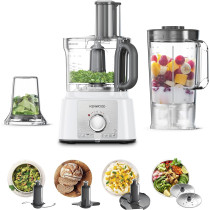 Kenwood Food Processor 1000W Multi-Functional With 3L Bowl, 2 Stainless Steel Disks, Blender, Grinder Mill, Whisk, Dough Maker FDP65.400WH White