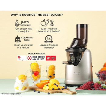 Kuvings B1700 Dark Silver Professional Cold Press Whole Slow Juicer, Patented JMCS Technology for 10% More Juice (Dark Silver Juicer)